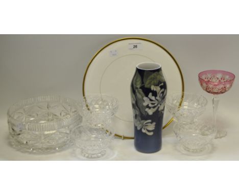 A Royal Copenhagen vase, 1680;  a Royal Worcester cake plate;  glassware