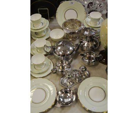 Ceramics and Silver Plated Ware - a Colclough part tea service; a silver plated four piece tea service; a rose bowl;  etc qty