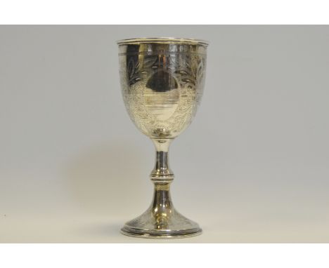 A George V silver wine goblet, engraved floral motif, London 1913