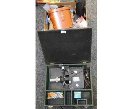 Photography Interest - a Pullin Optics projector; camera and binocular cases;  etc (1 box)