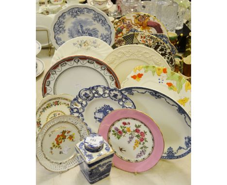 Ceramics - a Royal Crown Derby Old Avesbury dinner plate;  others Spode, Masons, Wedgwood, Minton etc;  a Ringtons tea caddy;