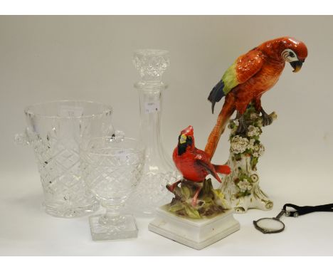 A Nao model of a Parrot (faults); a cut glass ice bucket; decanter; etc (5)