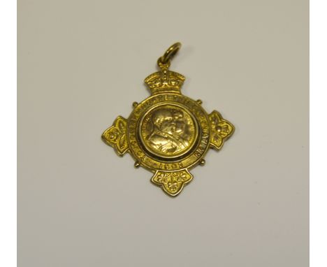 An Edwardian silver-gilt commemorative Coronation medal fob, Stourport National School Perfect Attendance, Birmingham 1902