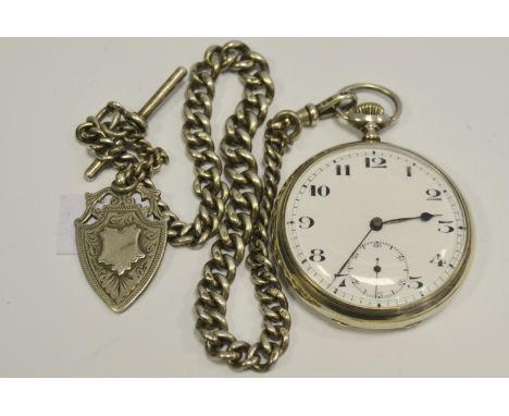 A silver 15 jewels Hill and Sons of Coventry, pocket watch, enamel dial, subsidiary secondary dial; a silver fob chain, indiv