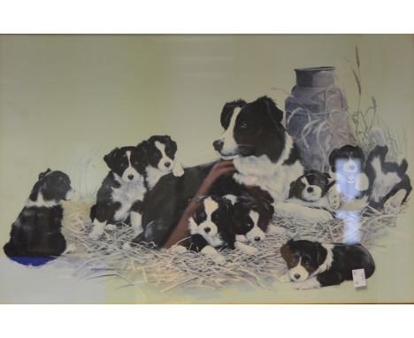 Pictures and Prints - Pollyanna Pickering, framed print of a Border Collie and Pups; Coulson, framed print; others; a needlep