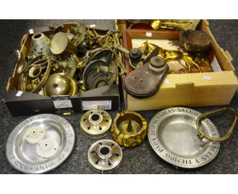 Boxes and Objects - light fittings; brass; an early 20th century prick stick ;  etc (2 boxes)