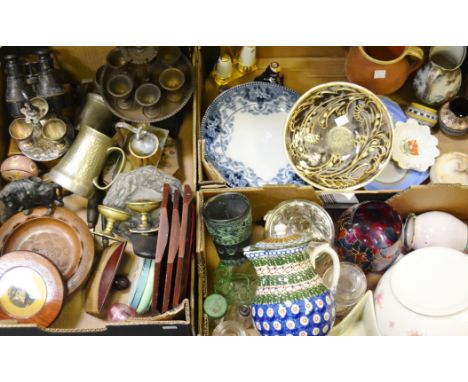 Household goods - a Shelley bread and butter plate; ceramics, glass; box brownie camera, pewter tankards; etc (3 boxes)