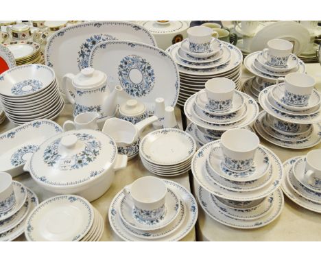 A Noritake Blue Moon pattern dinner service for twelve inc tureen, two graduated oblong platter, teapot, plates, cups & sauce