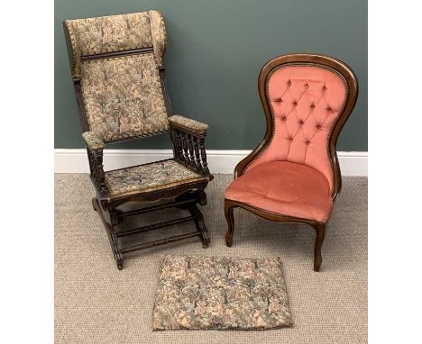 EDWARDIAN AMERICAN ROCKING CHAIR and a button and spoon back chairProvenance: private collection Gwynedd