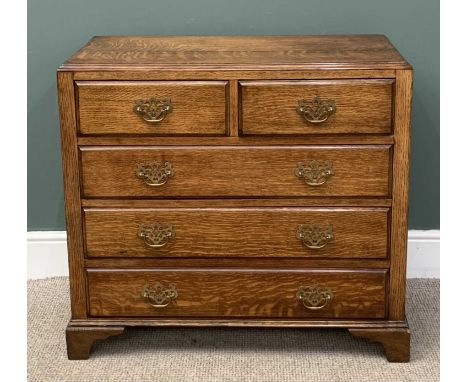20th CENTURY POLISHED OAK CHEST of two over three long drawers with brass drop handles and bracket feet, a good exampleProven