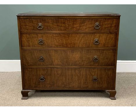 EDWARDIAN OAK CHEST OF FOUR DRAWERS on bracket feet, 83 (h) x 92 (w) x 50 (d) cmsProvenance: Deceased estate Denbighshire