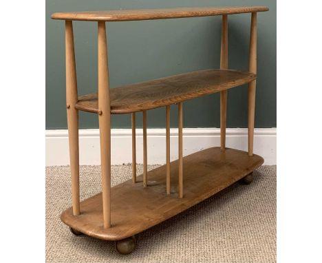 ERCOL 'MINI GIRAFFE' THREE SHELF BOOKCASE TROLLEY, 71 (h) x 92 (w) x 32cms (d)Provenance: Deceased estate Conwy