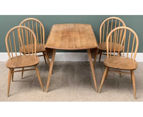 ERCOL DROP LEAF TABLE & SET OF FOUR HOOP & SPINDLE BACK CHAIRS, 71(h) x 65(w) x 125/113 (d) cmsProvenance: Deceased estate Co