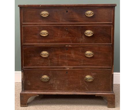 VICTORIAN MAHOGANY CHEST of four long drawers on bracket feet, with brass drop handles, 110 (h) x 101 (w) x 49cms (d)Provenan