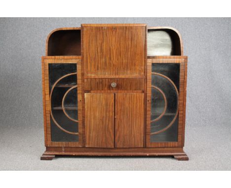 Display cabinet, vintage mahogany Art Deco style with fitted secretaire interior. H.116 W,.122 D.30cm. 