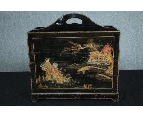 Magazine box, vintage Chinoiserie lacquered. H.48 W.46cm. 