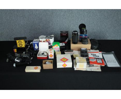 A collection of vintage camera, sound and printing equipment. 