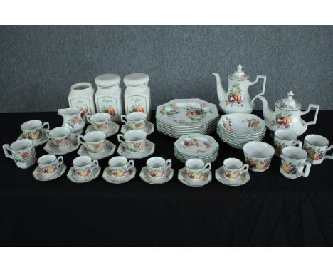 Johnston Brothers, Staffordshire dining set. Comprising six coffee cups and saucers, six tea cups and saucers, five mugs, thr
