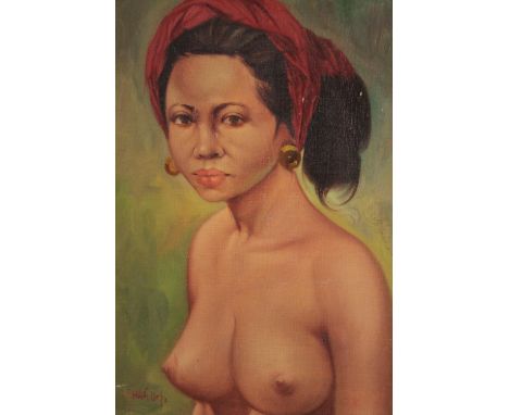 Hasim (1921-1982). Female nude portrait study. Signed lower left. Framed. H.56 W.42 cm. 