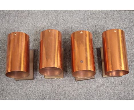 Four vintage brass and copper wall mounted downlights. L.23 Dia.13 cm. (each) 