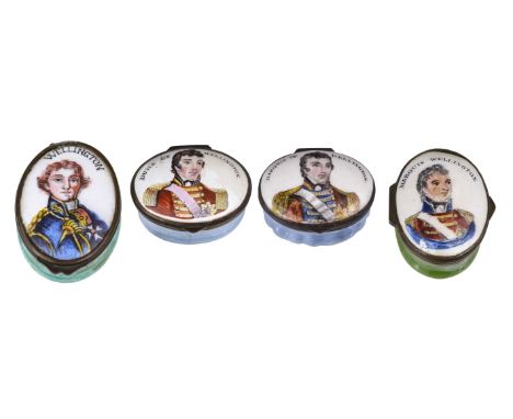 * Duke of Wellington. A George III Bilston enamel patch box circa 1812-14, the lid painted with a portrait of the Marquis of 