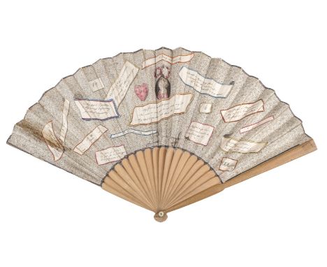 * Enigma fan. A fan with riddles, published by T. Balster, January 31, 1792, folding paper fan, the engraved leaf with centra