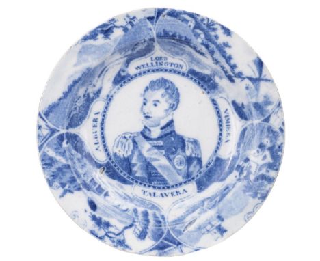 * Duke of Wellington. A George III blue and white pottery dish circa 1811, transfer printed with a portrait of the Duke of We