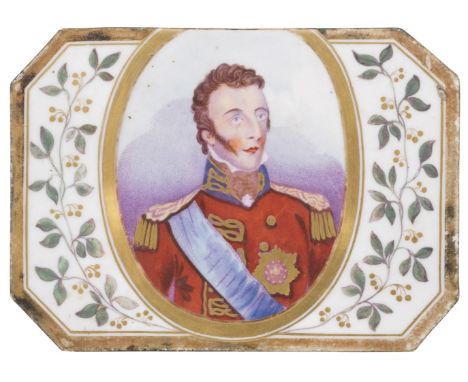 * Duke of Wellington. A George III period porcelain plaque, unmarked but probably Worcester circa 1820, painted with a portra