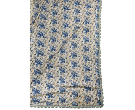 * Curtains. A pair of large chintz bed curtains &amp; matching sofa cover, French, 19th century, a pair of hand-stitched glaz