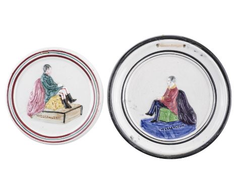 * Duke of Wellington. A Victorian pottery circular wall plaque, relief moulded with a portrait of the Duke of Wellington seat