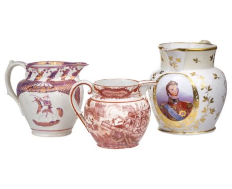 * Duke of Wellington. A George III period porcelain jug probably Coalport, painted with a portrait of the Duke of Wellington 