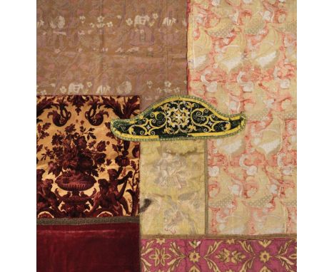 * Fabric. A collection of fabric pieces, 17th century and later, including: an early 17th century Spanish 'collarin' or pries