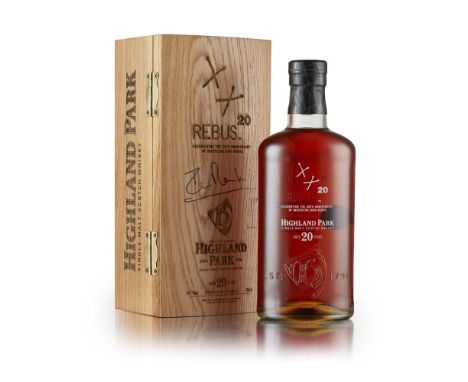 HIGHLAND PARK 20 YEAR OLD REBUS  DISTILLERY ACTIVE  one of 150 bottles, signed and 'doodled' by Ian Rankin, in oak presentati