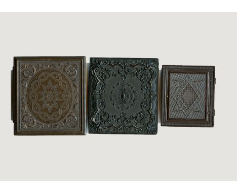 Union Cases,  3-74, Common, two corner chips, Samuel Peck & Co, geometric, before 1857, 88mm x 98mm, Ambrotype, sixth-plate, 