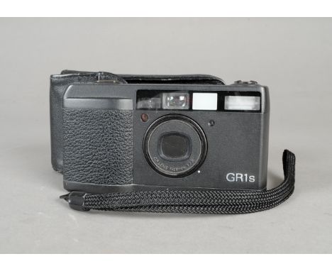 A Ricoh GR1s Compact Camera, black, serial no KA 126090, shutter working, with GR 28mm f/2.8 lens and maker's soft case