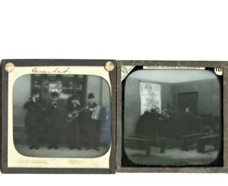 3¼in sq Magic Lantern Slides,  including comic expression photographs (9), Teddy's Button (20), Bennie Wilson's Anti-Society 