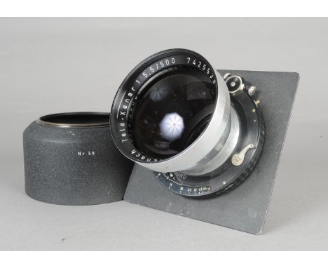 A Schneider- Kreuznach 500mm f/5.5 Tele-Xenar Lens, serial no 7425535, with Deckel Compound shutter, shutter working, barrel 