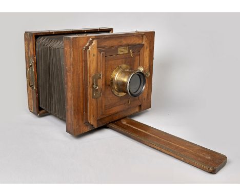 An historic late 19th Century Jules Reygondaud mahogany and brass 290mm x 390mm Monorail Plate Camera from Reims Cathedral su