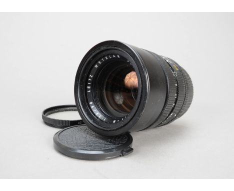 A Leitz Elmarit-R 90mm f/2.8 Lens, black, serial no 3088390, 1981, barrel F, some white marks, elements F, fungus