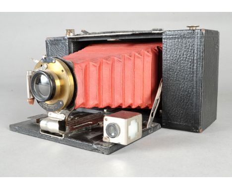 A Kodak No 3-A Folding Brownie Model A Camera, 3¼ x 5½", red bellows, Bausch &amp; Lomb Rapid Rectilinear f/4 lens, FPK Autom