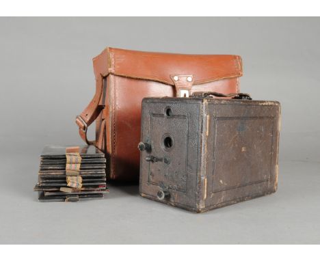 A Murer's Express Newness SL Magazine Plate Camera, 8 x 8cm plates, condition F, rubbing to body, with a good quantity of pla