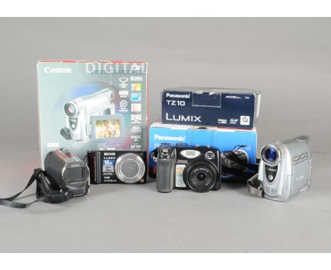 A Group of Digital Cameras and Accessories, including a Nikon Coolpix 5400 digital camera, a Panasonic Lumix DMC-TZ10 digital