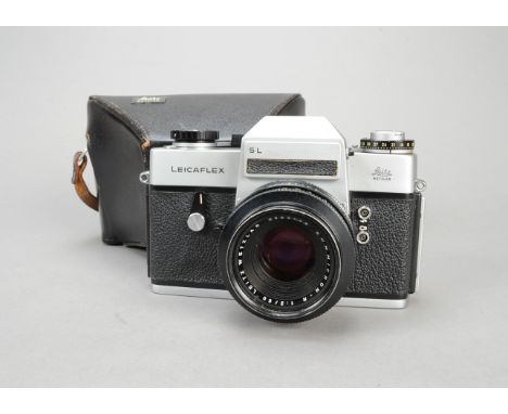 A Leicaflex SL SLR Camera, chrome, serial no 1365729, 1973, Summicron-R f/2 50mm lens and maker's ERC, body G with shutter wo