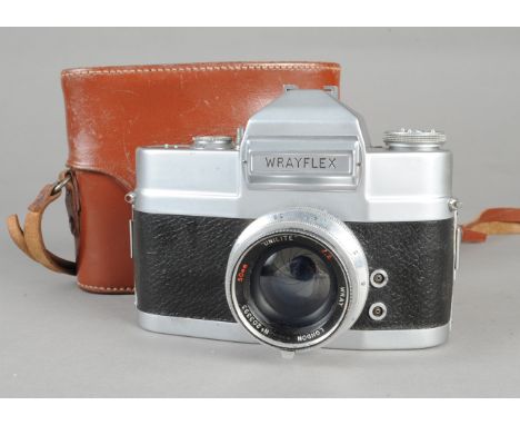 A Wrayflex 2 SLR Camera, serial no 4114, with Wray Unilite f/2 50mm lens and maker's ERC, body F with desilvering in prism,  