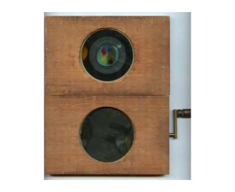 Mahogany-mounted Magic Lantern Slides,  astronomical mechanical rackwork - night sky with signs of the Zodiac, fixed glass da