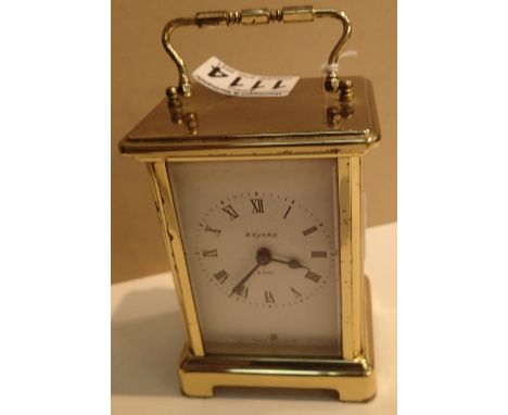 Brass Bayard eight day carriage clock with bevelled glass panels, H: 11 cm. Working at lotting. P&amp;P Group 2 (£18+VAT for 