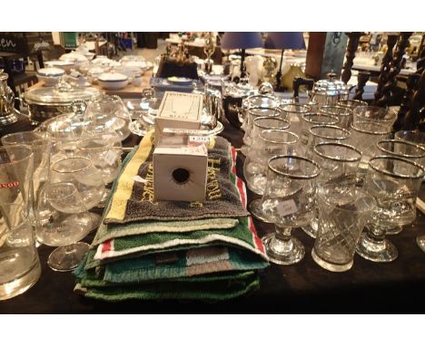 Large collection of drink advertising glasses and vintage bar towels. Not available for in-house P&amp;P, contact Paul O'Hea 