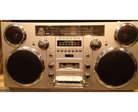 Silver, GPO Brooklyn large 1980s-Style Boombox - CD, cassette, DAB &amp; FM Radio, USB, Bluetooth receiver; 30 x 19 x 60 cm; 