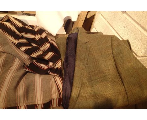 Three tweed type gents jackets vintage cricket jacket and a pair of jodhpurs various sizes. Not available for in-house P&amp;
