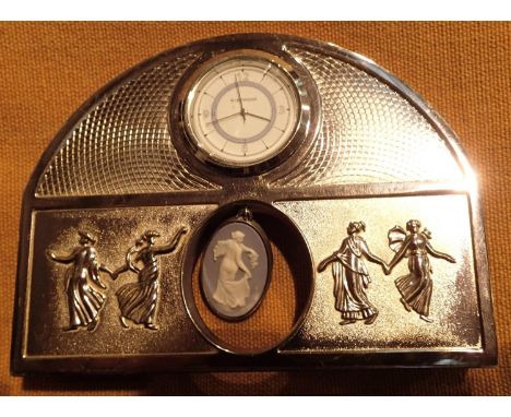 Wedgwood white metal mantel clock, not working at lotting. P&amp;P Group 1 (£14+VAT for the first lot and £1+VAT for subseque